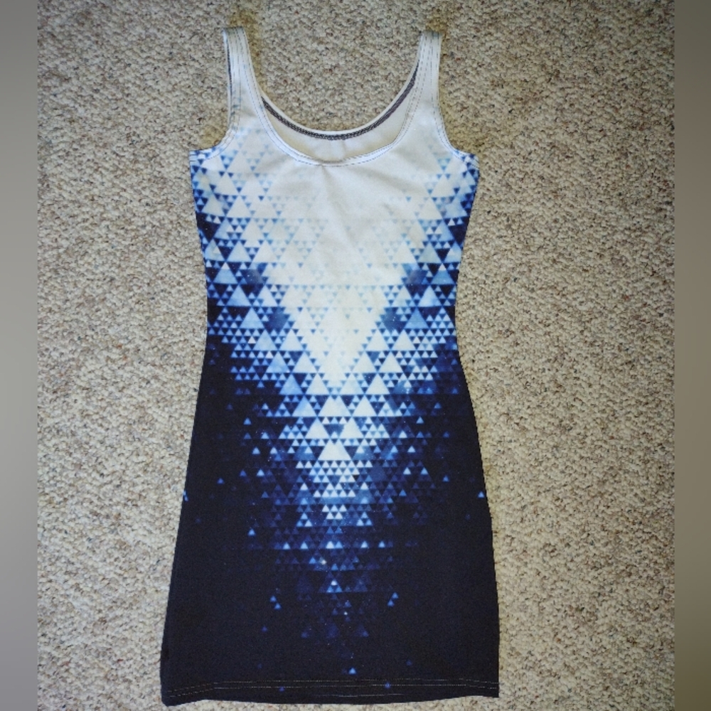 Blue and White Geometric Pattern Dress